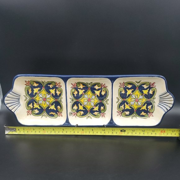 Mediterranean Appartif Tray Three Sections Signed - Picture 3 of 10